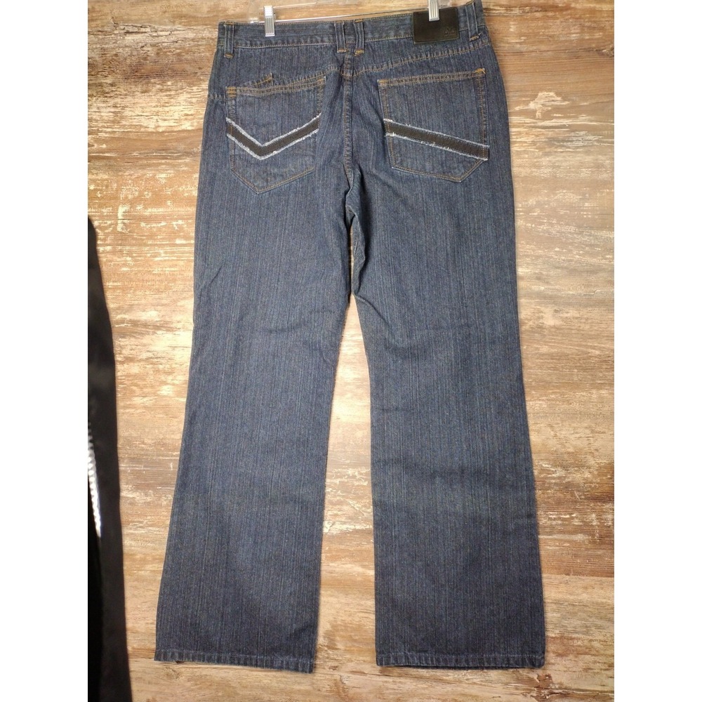 Micros Clothing Y2k Baggy Jeans Bootcut Dark Blue Denim Stud Pockets 36x32 90's - Picture 10 of 16